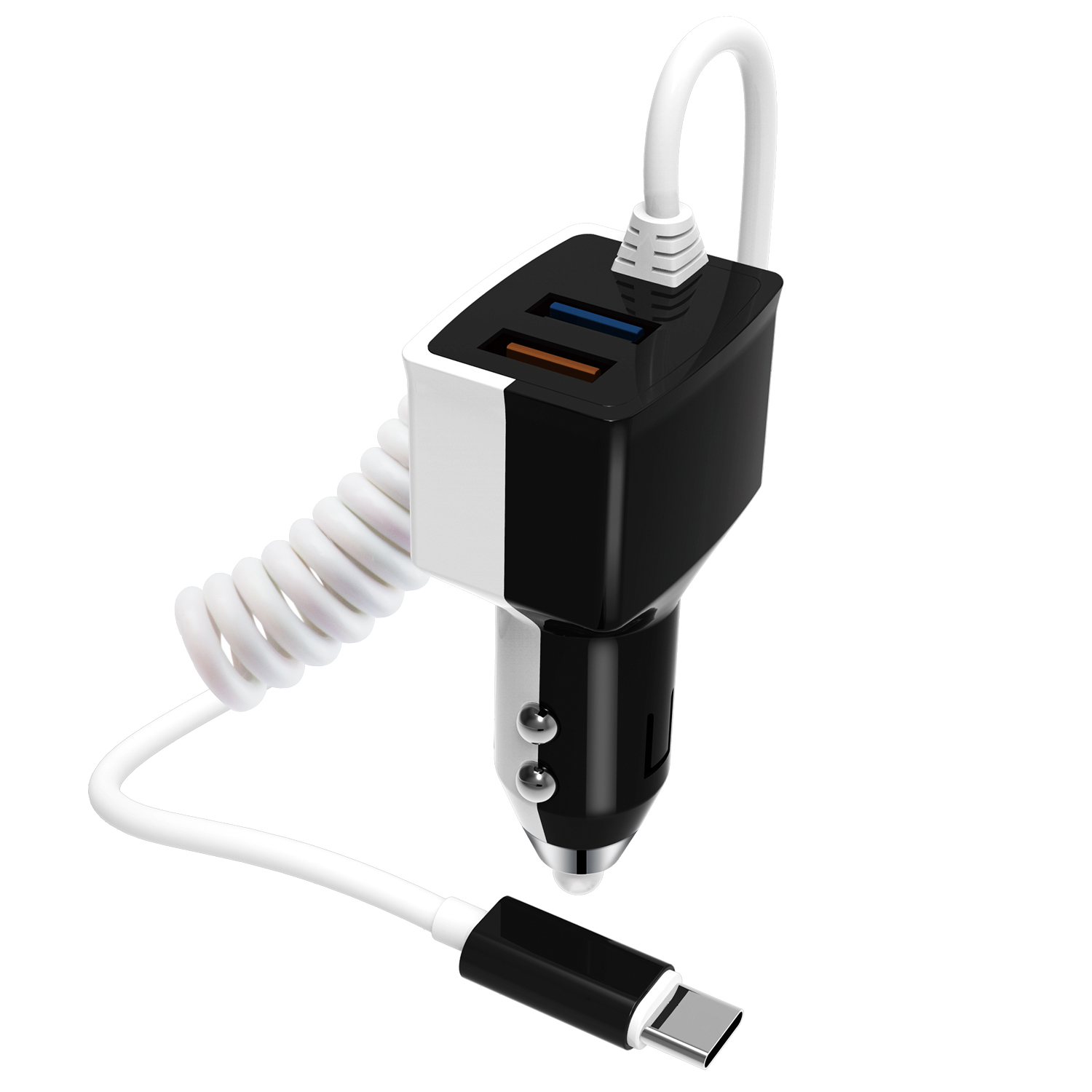 45W Triple ports QC3.0 in-car charger with TYPE-C cable